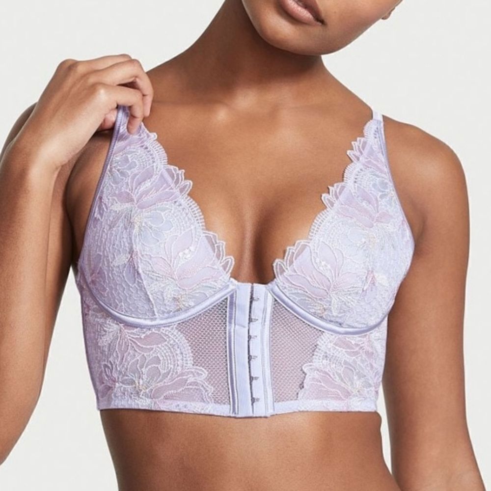 Victoria's Secret Very Sexy Purple Floral Embroidered Lace Luxe Bra Top DD